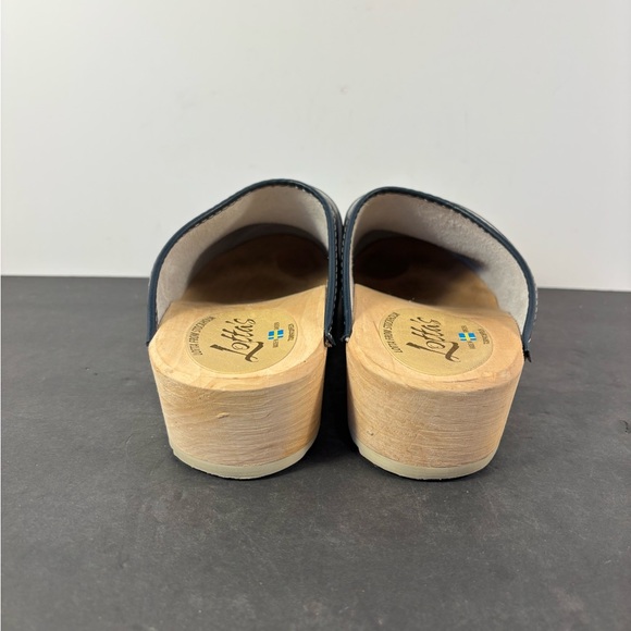 Scandi Lotta From Stockholm Navy Leather Wooden Clogs EU 42 US 11 - Picture 4 of 8